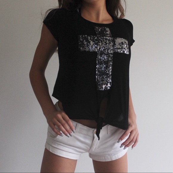 LIKE NEW Black Sparkly Tee - Picture 3 of 3